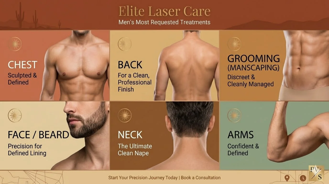 Man with smooth, groomed skin representing popular men's laser hair removal treatments for Paradise Valley residents.