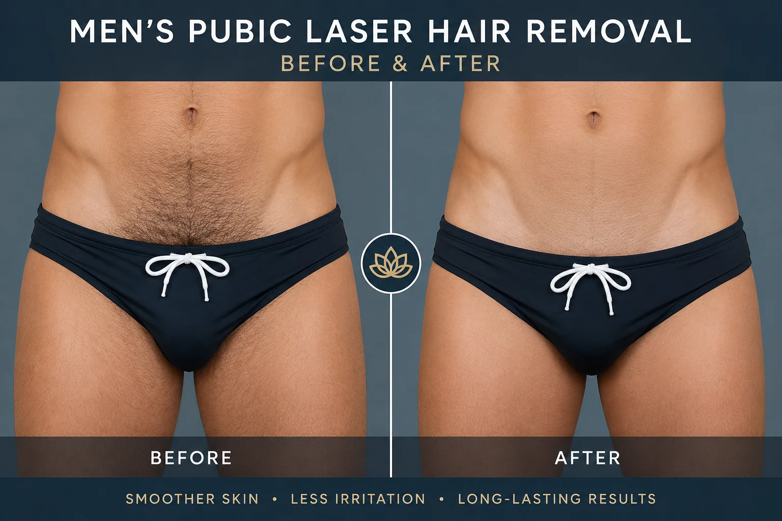 Before and after results of men's pubic laser hair removal performed at Elite Laser Care serving Scottsdale, North Scottsdale, Phoenix and surrounding Arizona communities.