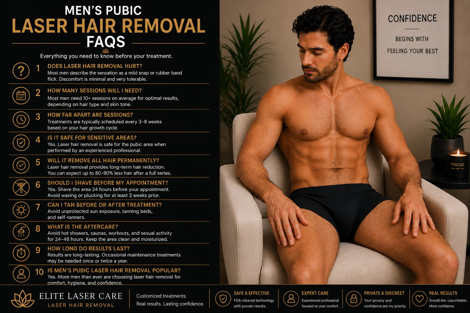 Frequently asked questions about men's pubic laser hair removal in Scottsdale and Phoenix.