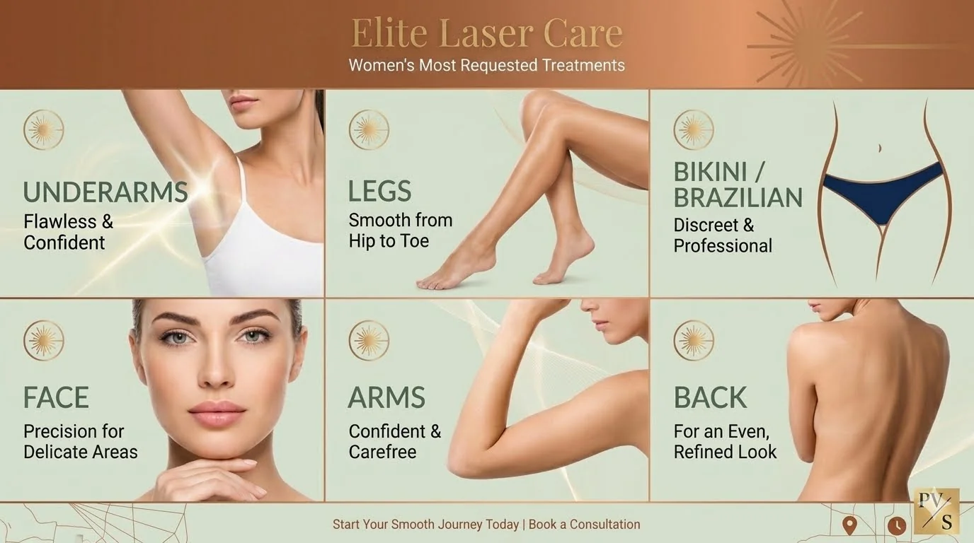 Woman with smooth, hair-free skin representing the most requested women's laser hair removal treatments for Paradise Valley residents.